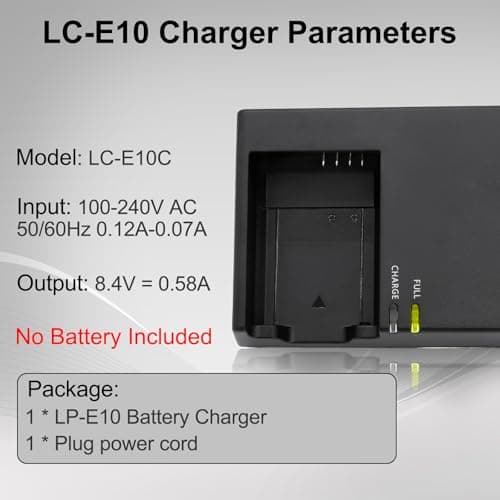 LP-E10 LC-E10 LC-E10C Cargador de batería rápido para Canon: EOS Rebel T7 T6 T5 T3 T100 4000D 3000D 2000D 1500D 1300D 1200D 1100D DSLR Cámara digital Kiss X50 Cable de alimentación de batería - imagen 5