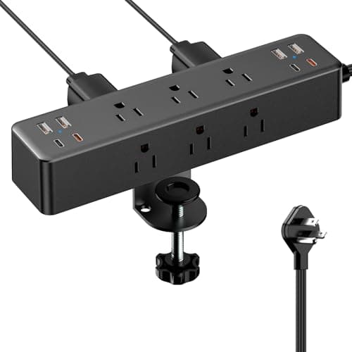 Regleta con abrazadera de escritorio de 10 pies, estación de carga rápida total de 40 W | 9 salidas de CA, 8 puertos USB (4 USB C), 2 puertos USB C PD20W, cable de extensión de enchufe plano, soporte para borde de escritorio, apto para borde de mesa de 1,7" - imagen 2