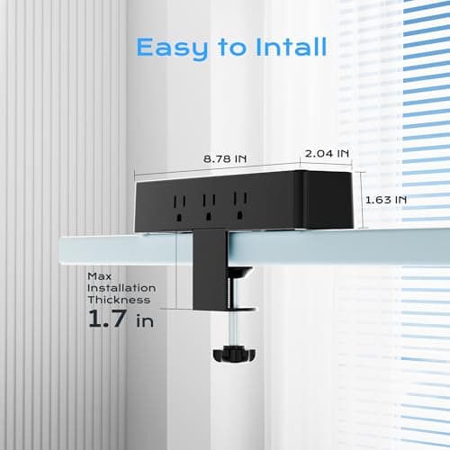 Regleta con abrazadera de escritorio de 10 pies, estación de carga rápida total de 40 W | 9 salidas de CA, 8 puertos USB (4 USB C), 2 puertos USB C PD20W, cable de extensión de enchufe plano, soporte para borde de escritorio, apto para borde de mesa de 1,7" - imagen 5