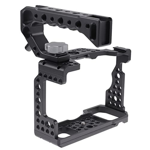 Hersmay A7III Cage with Top Handle, A9 Camera Cage for Sony A7III / A7RIII /A9 /A7II Mirrorless Camera, Multiple 1/4" 3/8" Screw Holes for Vlogging Video Shooting Filmmaking Rig - imagen 3