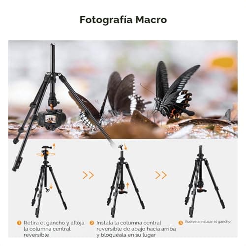 K&F Concept Trípode de cámara de 76 pulgadas con columna central giratoria de múltiples ángulos, trípodes ligeros de viaje al aire libre para DSLR con cabeza de bola de 360 grados, capacidad de carga - imagen 3