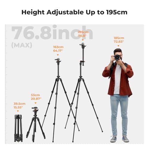 K&F Concept Trípode de cámara de 76 pulgadas con columna central giratoria de múltiples ángulos, trípodes ligeros de viaje al aire libre para DSLR con cabeza de bola de 360 grados, capacidad de carga - imagen 4