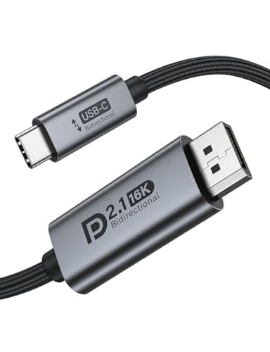 Cable bidireccional USB C a DisplayPort 2.1, cable DisplayPort a USB C de 16 K de 6.6 pies, 16 K a 60 Hz 8 K a 240 Hz/120 Hz Plug & Play de aluminio premium compatible con MacBook Pro/Air, computadora portátil, tarjeta gráfica - imagen 2