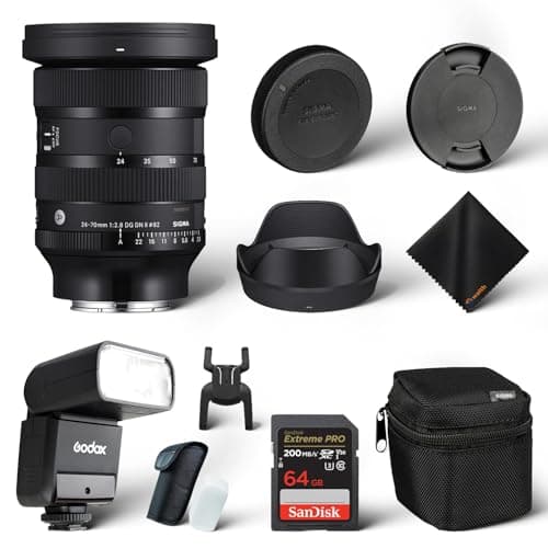 Sigma 24-70 mm f2.8 DG DN II Art Lens Sony E, formato de fotograma completo, seis elementos SLD, 11 hojas redondeadas, Godox Flash TT350S Mini, tarjeta de memoria Extreme PRO de 64 GB y paño de limpieza Waith (juego de paquetes) - imagen 2