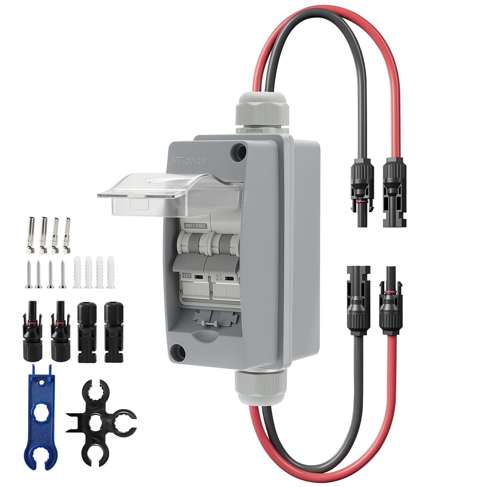 Interruptor de desconexión de panel solar, 1000 V 60 A 2 polos Interruptor de desconexión fotovoltaica, disyuntor en miniatura de CC Caja impermeable IP65, para sistema fotovoltaico exterior, batería, matriz fotovoltaica MCB carril DIN - imagen 1