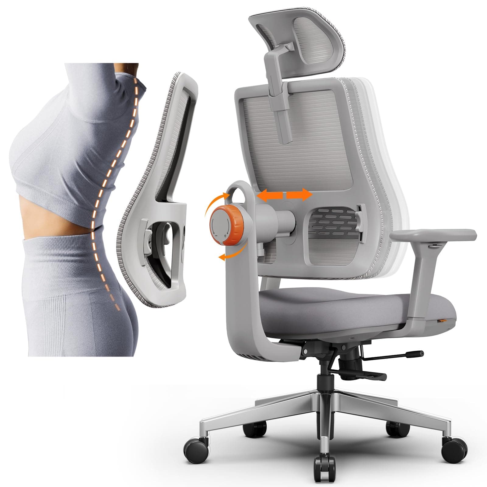 Newtral Silla de Oficina Ergonómica con Respaldo Alto, Silla de Escritorio para Oficina en Casa con Soporte Lumbar de Seguimiento Automático, Reposacabezas Ajustable, Reposabrazos 3D, Profundidad y Altura del Asiento Ajustables, Reclinación de 96°-126° - imagen 1