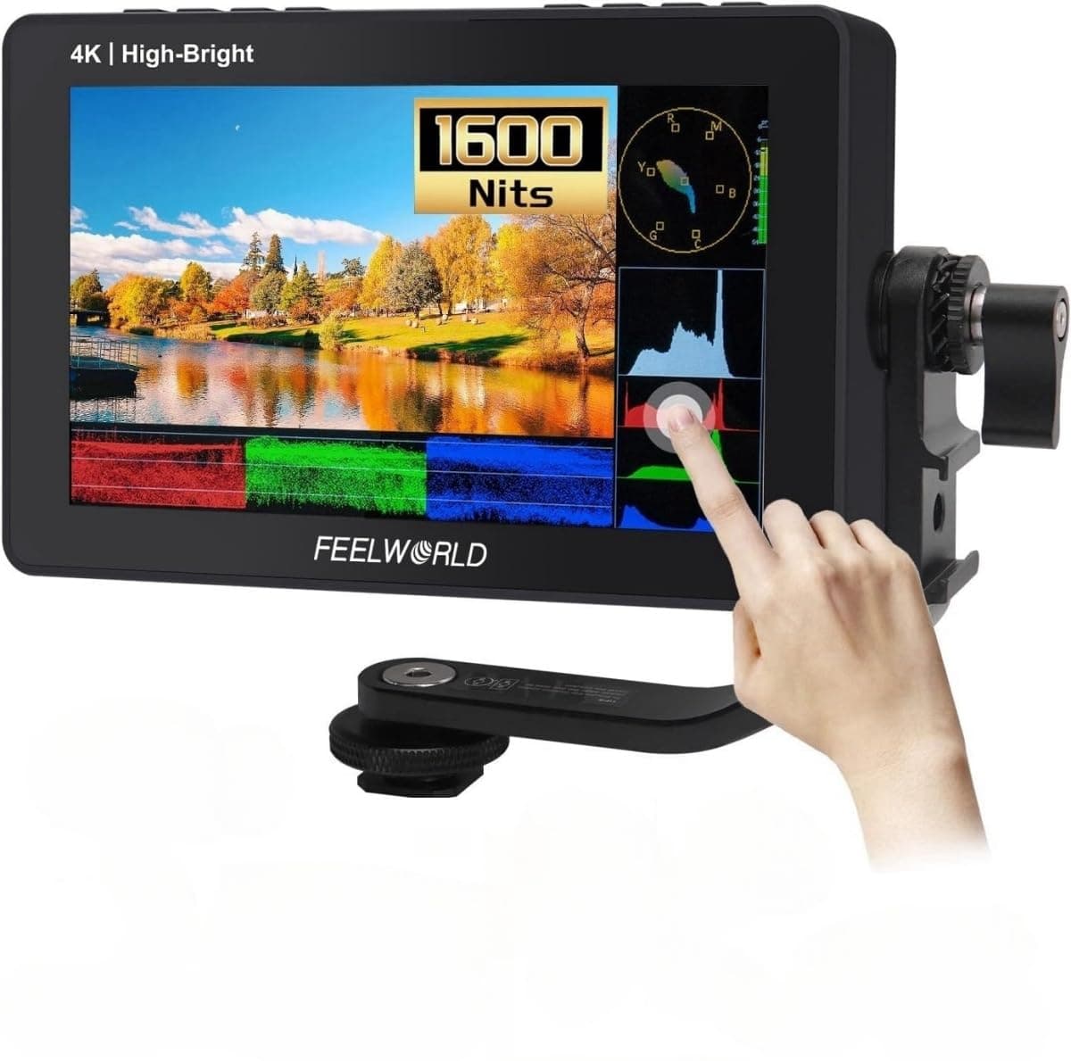 FEELWORLD F5 PROX 5.5 Inch 1600nit High Bright Camera Field Monitor DSLR, 4K Touch Screen 1920x1080 HDMI 3D LUT 5V Type-C Power Supply FHD Peaking Focus Video Monitor with Battery 12V Adapter Tilt Arm - imagen 1