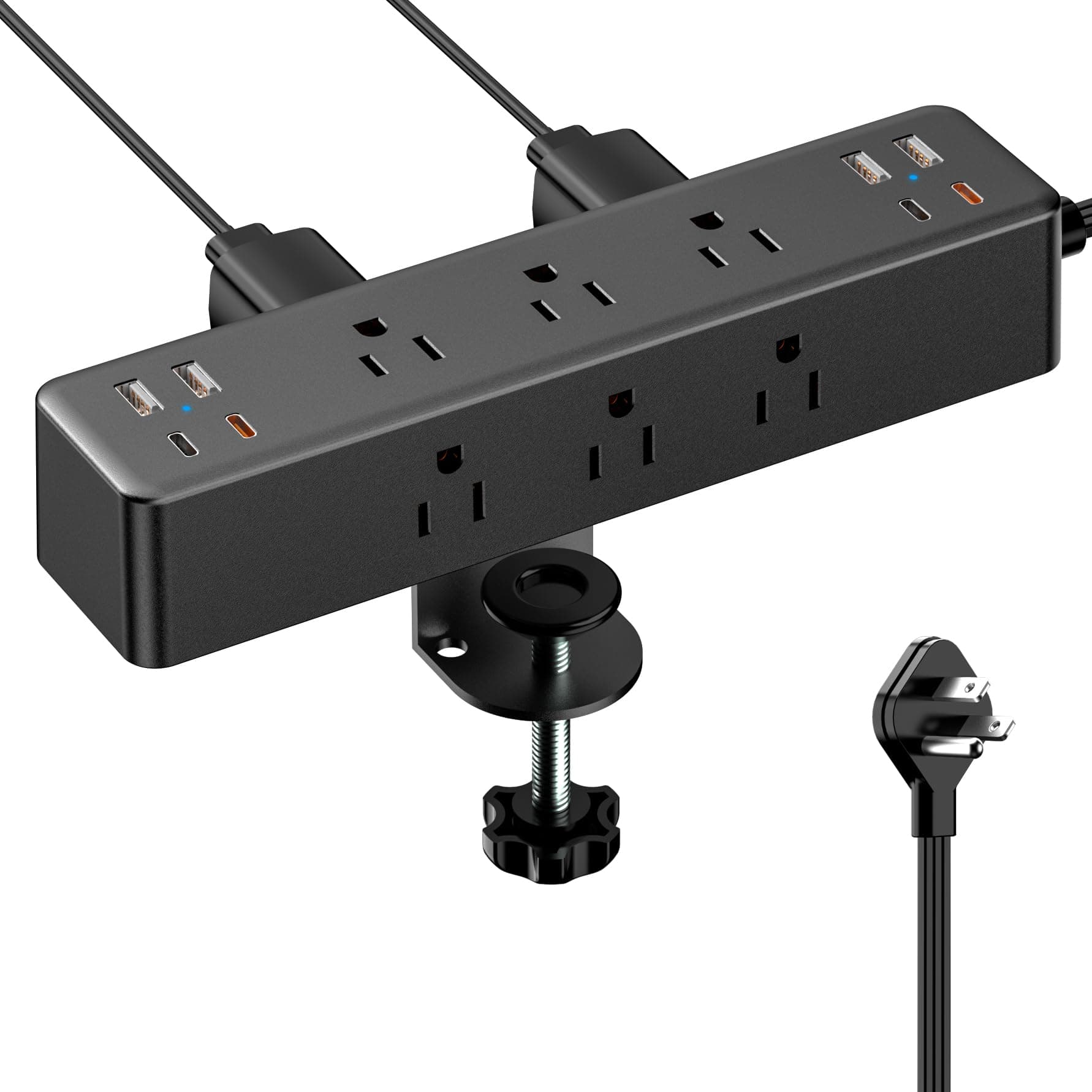 Regleta con abrazadera de escritorio de 10 pies, estación de carga rápida total de 40 W | 9 salidas de CA, 8 puertos USB (4 USB C), 2 puertos USB C PD20W, cable de extensión de enchufe plano, soporte para borde de escritorio, apto para borde de mesa de 1,7" - imagen 1