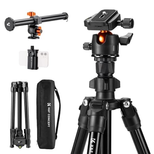 K&F Concept Trípode de cámara de 76 pulgadas con columna central giratoria de múltiples ángulos, trípodes ligeros de viaje al aire libre para DSLR con cabeza de bola de 360 grados, capacidad de carga - imagen 2