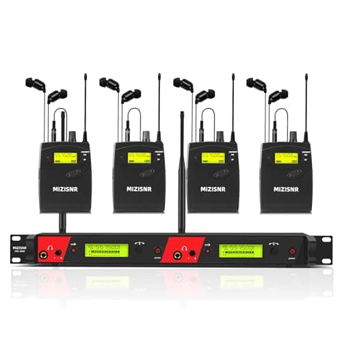 Sistema de monitor intrauditivo inalámbrico, Sistema IEM Pro Mono de 2 canales y 4 bodypacks para músicos, Monitor de montaje en rack de metal con frecuencias UHF de 2x40, alcance de 330 pies - imagen 2