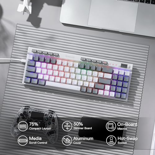 Redragon K655 75% RGB Teclado mecánico para juegos con cable, 78 teclas de intercambio en caliente con tablero de cubierta de aluminio, enchufe actualizado y teclas macro/medios integradas, interruptor rojo lineal silencioso - imagen 3