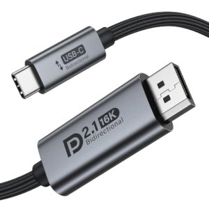 Cable bidireccional USB C a DisplayPort 2.1, cable DisplayPort a USB C de 16 K de 6.6 pies, 16 K a 60 Hz 8 K a 240 Hz/120 Hz Plug & Play de aluminio premium compatible con MacBook Pro/Air, computadora portátil, tarjeta gráfica - imagen 1