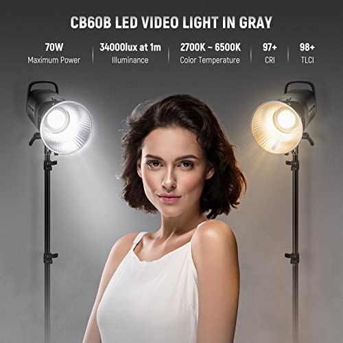 NEEWER CB60B 70W Luz de Vídeo LED con Control 2.4G y APP, COB Bi Color 2700K-6500K 34000Lux a 1m/CCT CRI97+/12 Escenas/Montaje Bowens, Bluetooth, con Reflector, Cable de Alimentación, Manual, Grabación de Estudio/Video - imagen 3