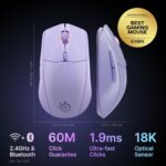 Ratón inalámbrico para juegos SteelSeries Rival 3 Gen 2 — 2,4 GHz y Bluetooth — Sensor óptico TrueMove Air de 18000 DPI — Durabilidad de 60 millones de clics — Peso ligero — Pies 100 % PTFE — Lavanda - imagen 3