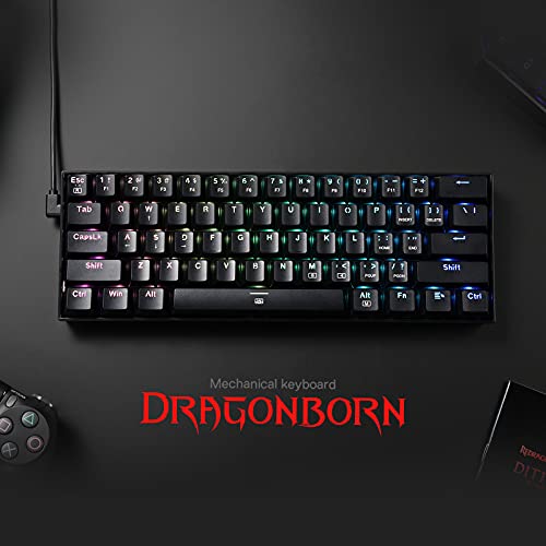Redragon K630 Dragonborn 60% Teclado para Juegos RGB con Cable, Teclado mecánico Compacto de 61 Teclas con Interruptor Rojo Lineal, Soporte para Controlador Pro, Negro - imagen 3