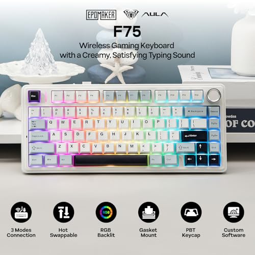 Teclado mecánico con junta EPOMAKER x Aula F75, teclado para juegos 75% inalámbrico intercambiable en caliente con acolchado y perilla de cinco capas, BT/2,4 GHz/USB-C, RGB (azul claro, interruptor LEOBOG Reaper) - imagen 3